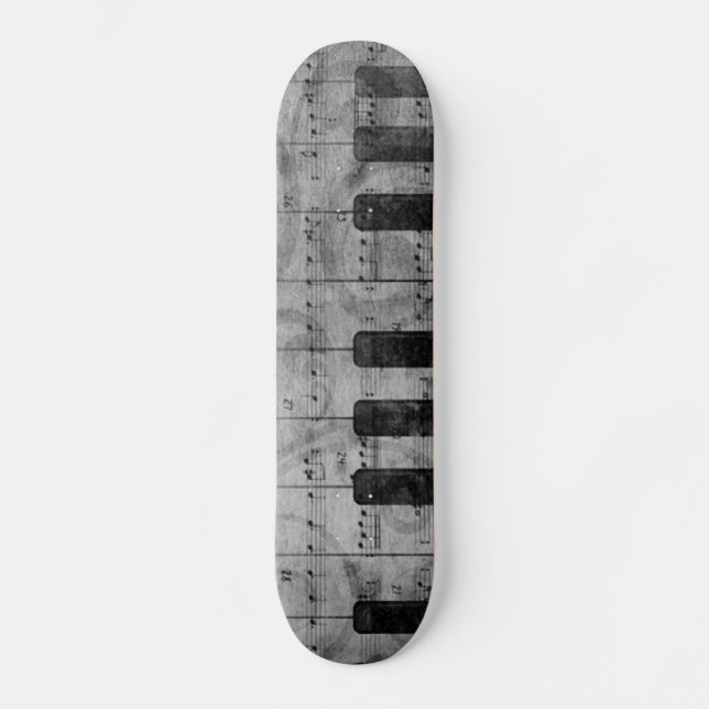 Cool antique grunge effect piano music notes skateboard deck (Front)