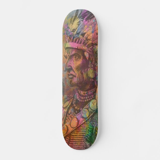 Cool antique native american Indian clipart colour Skateboard Deck (Front)