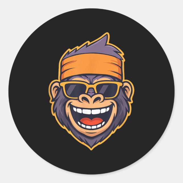 Cool Ape Gorilla Head Funky Monkey Retro Bandana C Classic Round Sticker (Front)