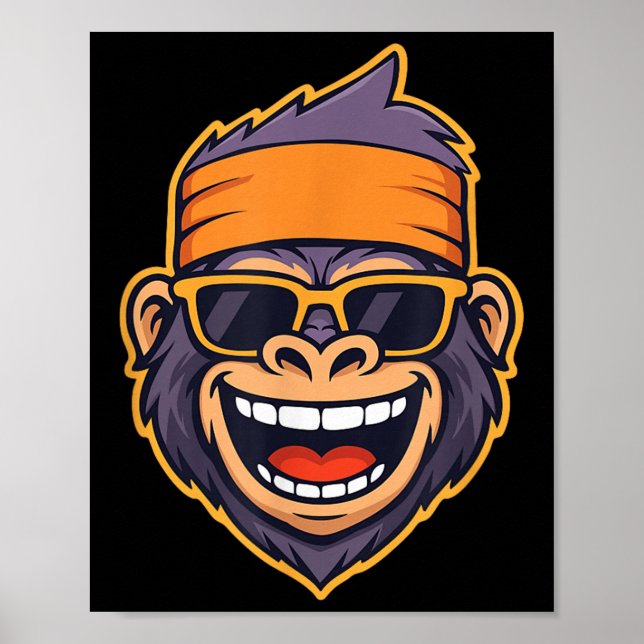 Cool Ape Gorilla Head Funky Monkey Retro Bandana C Poster (Front)