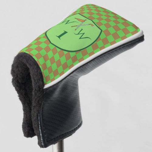 Cool Apple Green & Brown Checkered Monogram Golf Head Cover