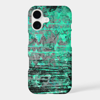 Cool Aqua and Gray Tribal Triangles Grunge iPhone 17 Case