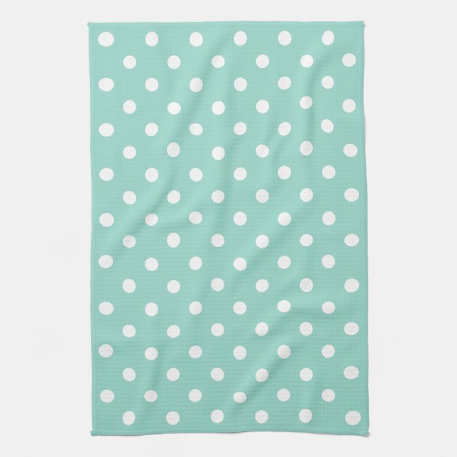 Cool Aqua and White Polka Dot Towel (Vertical)