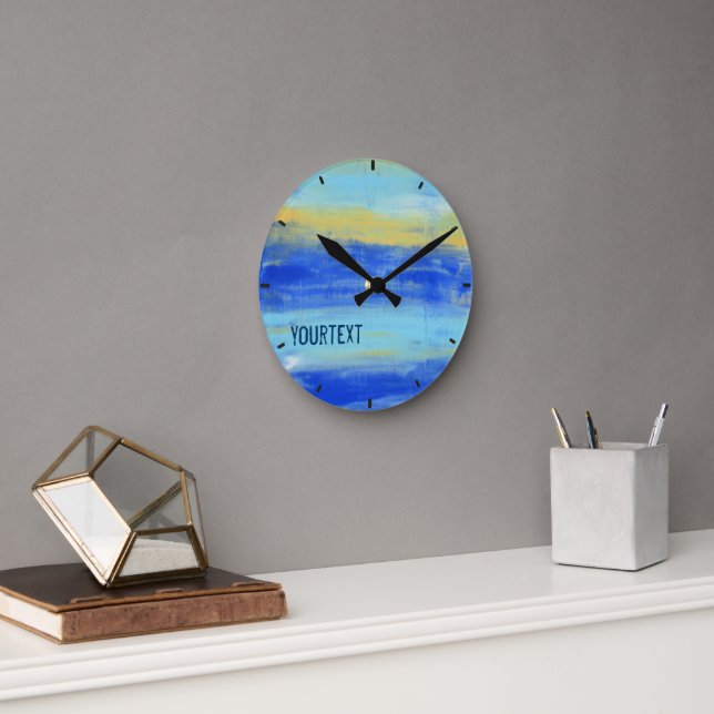 Cool Aqua Blue Turquiose Nautical Abstract Art Round Clock (Office)