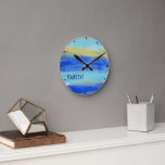 Cool Aqua Blue Turquiose Nautical Abstract Art Round Clock
