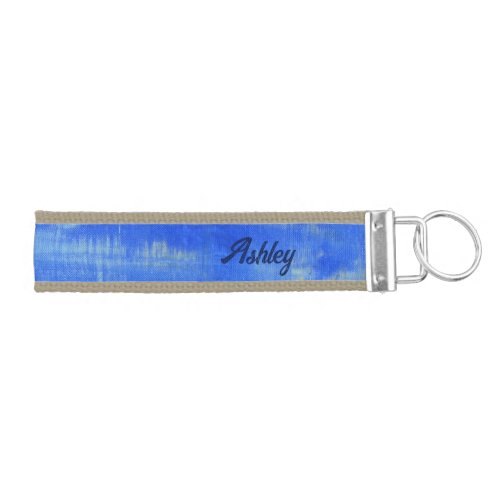 Cool Aqua Blue Turquiose Nautical Personalized Wrist Keychain