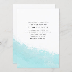 Cool Aqua Blue Wave Splash Beach Wedding Invitation