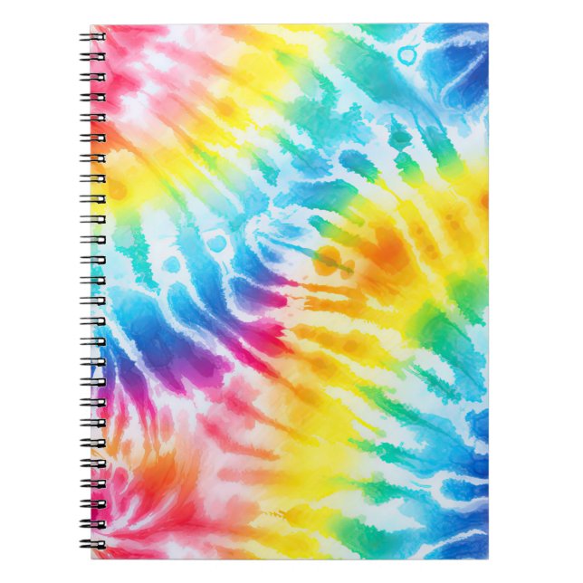 Cool Aqua Red Blue Yellow Orange Tie Dye Notebook (Front)