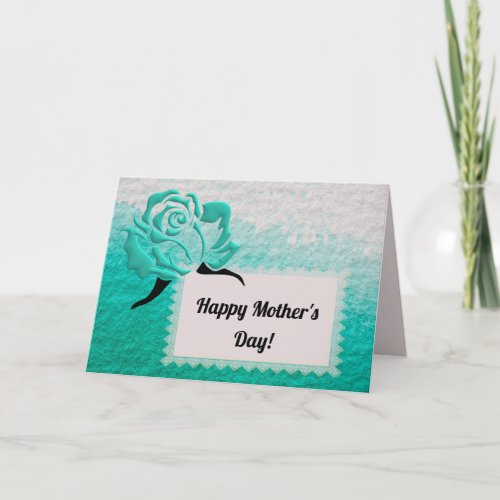 Cool Aqua Rose Happy Mothers Day Card 
