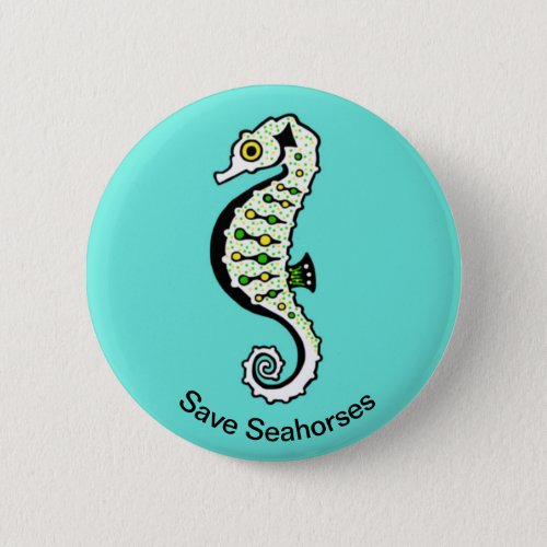 Cool aqua Save SEAHORSES  _ button