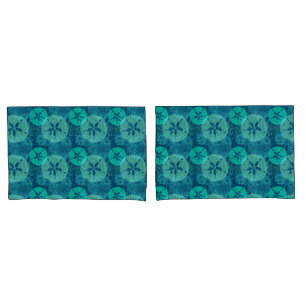 Cool Aqua Shells Coral and Sand Dollars Ocean Blue Pillow Case