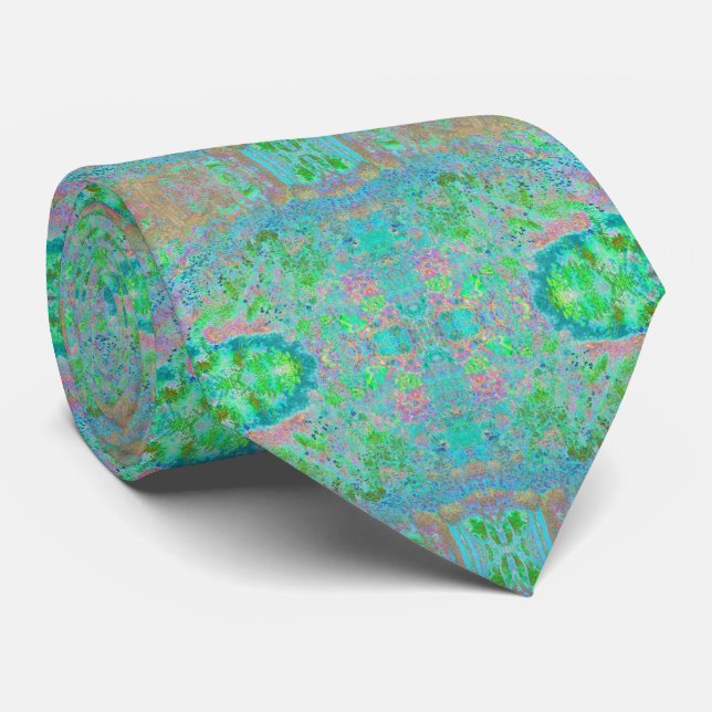 Cool Aquamarine Panoramic Garden Flowers View Neck Tie (Rolled)