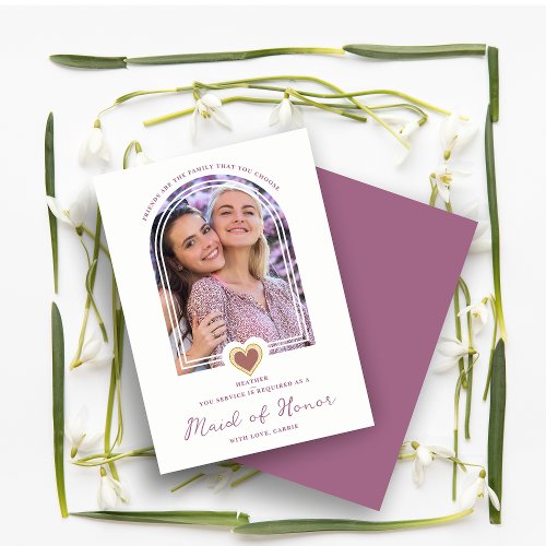 Cool Arch Fancy Maid of Honor Purple Heart Photo Invitation