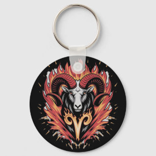 Cool Aries on fire Zodiac Astology design Keychain