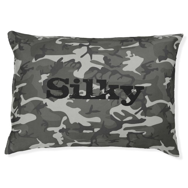 Cool Army Camouflage Monogram with Pet Name Bed (Front)