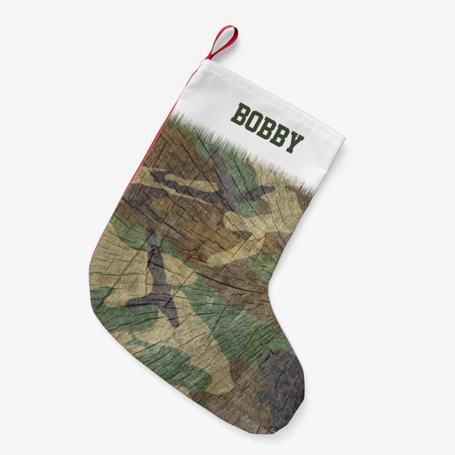 Cool Army Green Camo Pattern Small Christmas Stocking (Front (Hanging))