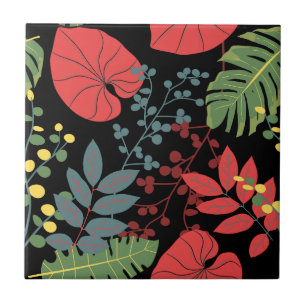 Cool art botanical with black background  ceramic tile