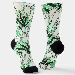 Cool Art Deco Style Floral Pattern Green Socks