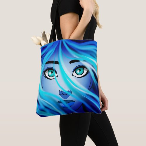 Cool Art Womans Face Blue Turquoise Close Unique Tote Bag
