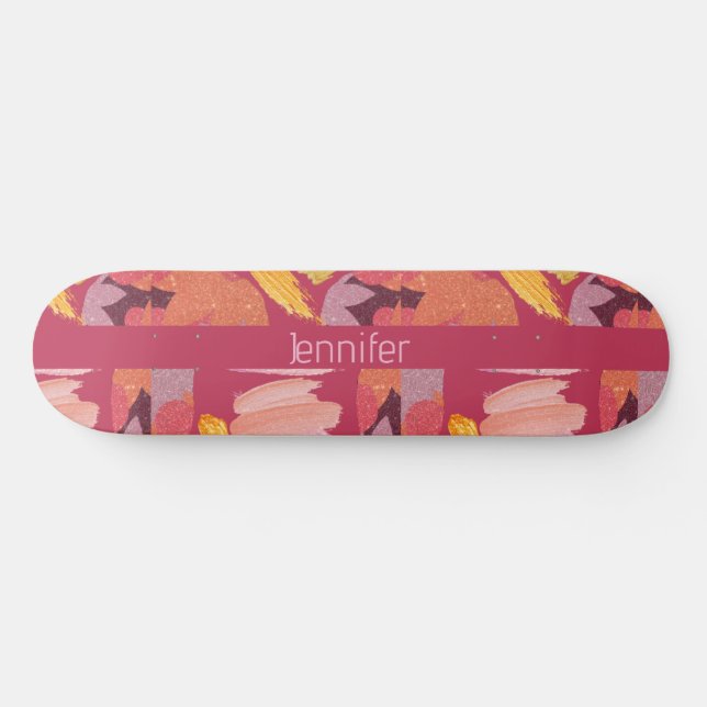 Cool Artistic Magenta and Gold Abstract Skateboard (Horz)