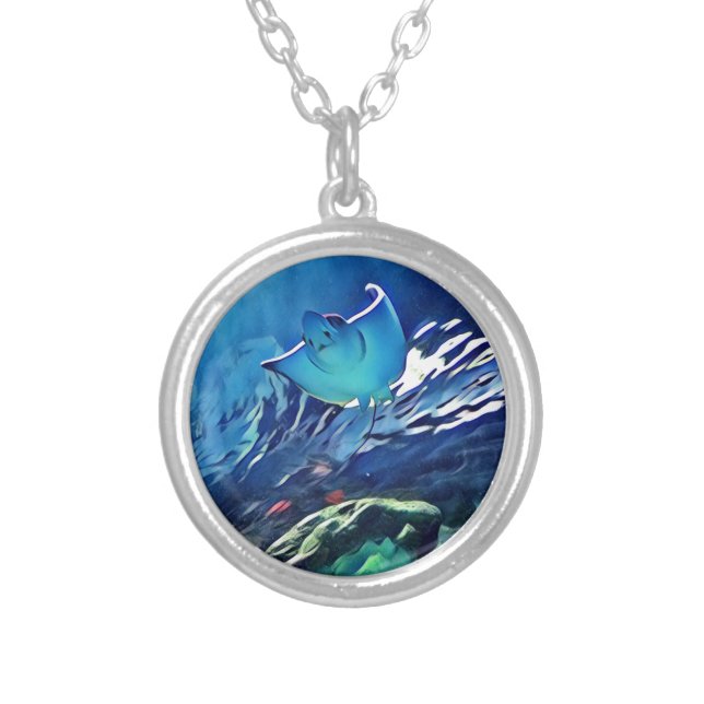 Cool Artistic Underside of Stingray Silver Plated Necklace (Front)
