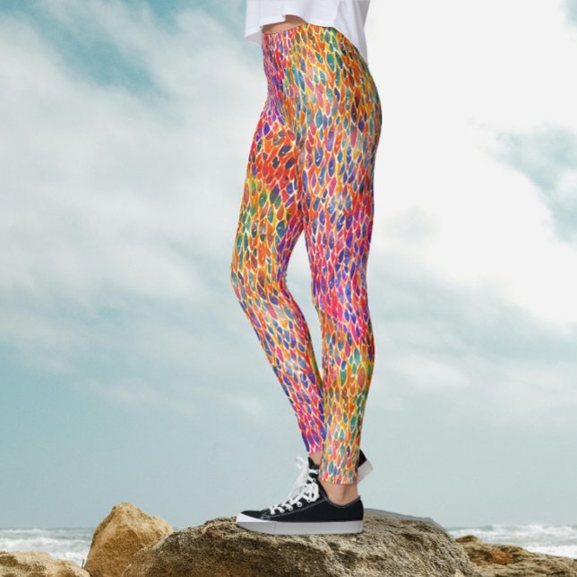 Cool Artsy Colorful Rainbow Leaves Paint Pattern Leggings (Creator Uploaded)