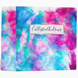 Cool Artsy Girly Purple Pink Blue Tie Dye Pattern 3 Ring Binder