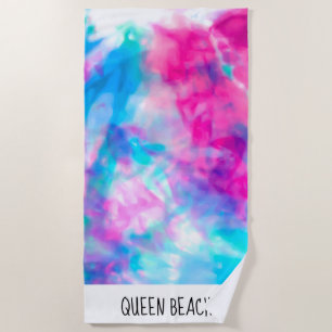 Cool Artsy Girly Purple Pink Blue Tie Dye Pattern Beach Towel