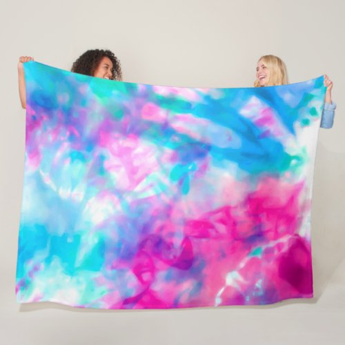 Cool Artsy Girly Purple Pink Blue Tie Dye Pattern Fleece Blanket