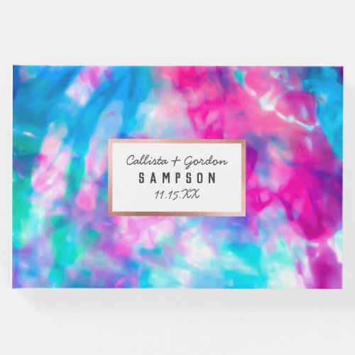 Cool Artsy Girly Purple Pink Blue Tie Dye Pattern Guest Book