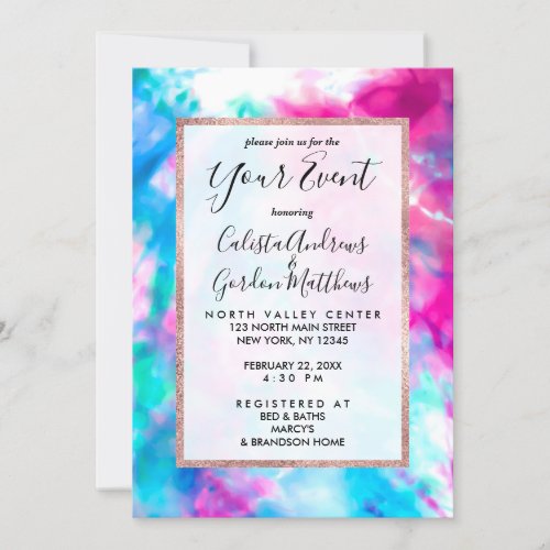 Cool Artsy Girly Purple Pink Blue Tie Dye Pattern Invitation