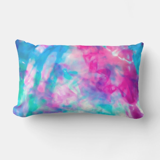 Cool Artsy Girly Purple Pink Blue Tie Dye Pattern Lumbar Pillow (Front)