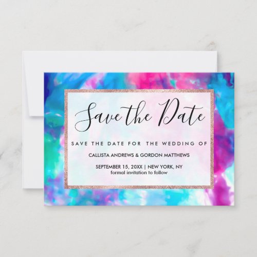 Cool Artsy Girly Purple Pink Blue Tie Dye Pattern Save The Date
