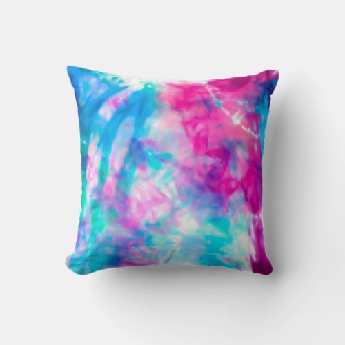 Cool Artsy Girly Purple Pink Blue Tie Dye Pattern Throw Pillow