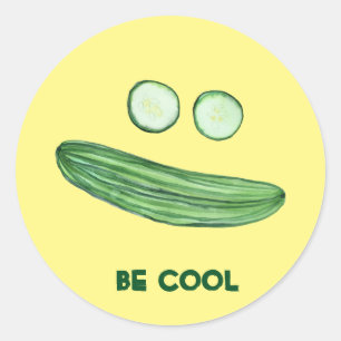 Cool as a Cucumber "BE COOL" Funny Watercolor Classic Round Sticker