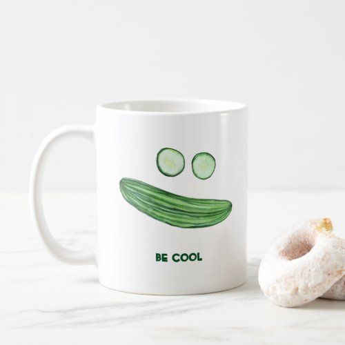Cool as a Cucumber BE COOL Funny Watercolor Coffee Mug