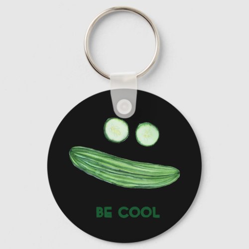 Cool as a Cucumber BE COOL Funny Watercolor Face Keychain