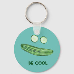 Cool as a Cucumber &quot;BE COOL&quot; Funny Watercolor Face Keychain