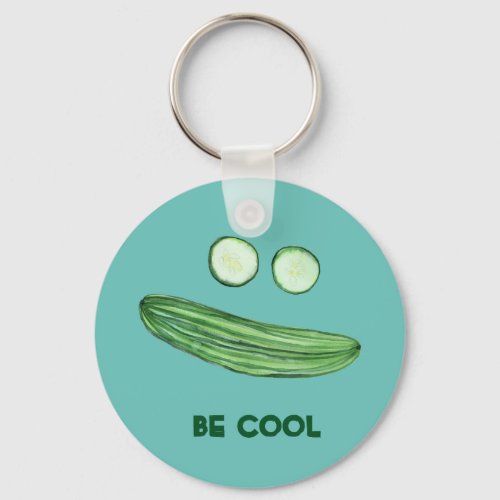 Cool as a Cucumber BE COOL Funny Watercolor Face Keychain