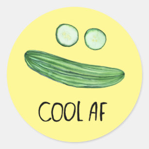 Cool as a Cucumber "Cool AF" Funny Watercolor Classic Round Sticker