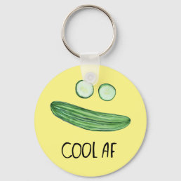 Cool as a Cucumber &quot;Cool AF&quot; Funny Watercolor Face Keychain