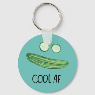 Cool as a Cucumber "Cool AF" Funny Watercolor Face Keychain