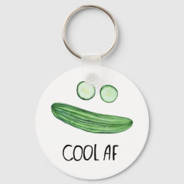 Cool as a Cucumber &quot;Cool AF&quot; Funny Watercolor Keychain