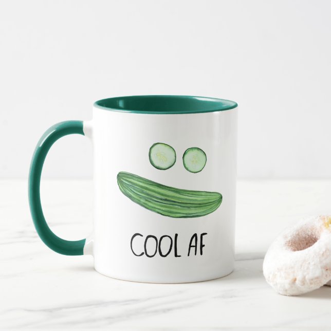 Cool as a Cucumber "Cool AF" Funny Watercolor Mug (With Donut)
