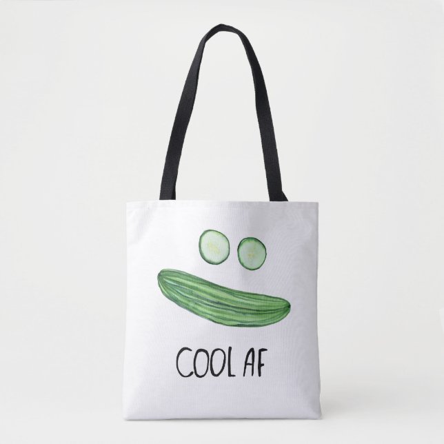 Cool as a Cucumber "Cool AF" Funny Watercolor Tote Bag (Front)