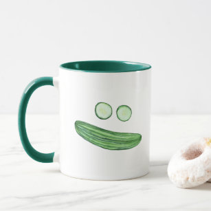 Cool as a Cucumber Funny Watercolor Cucumber Face Mug