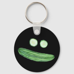 Cool as a Cucumber Funny Watercolor Veggie Face Keychain