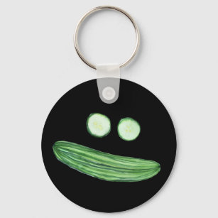 Cool as a Cucumber Funny Watercolor Veggie Face Keychain