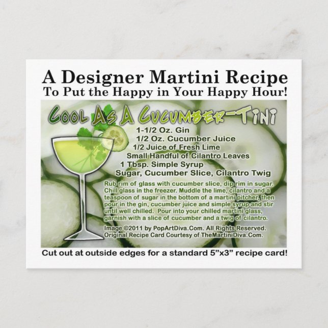 Cool As A Cucumber Martini Recipe Postcard (Front)