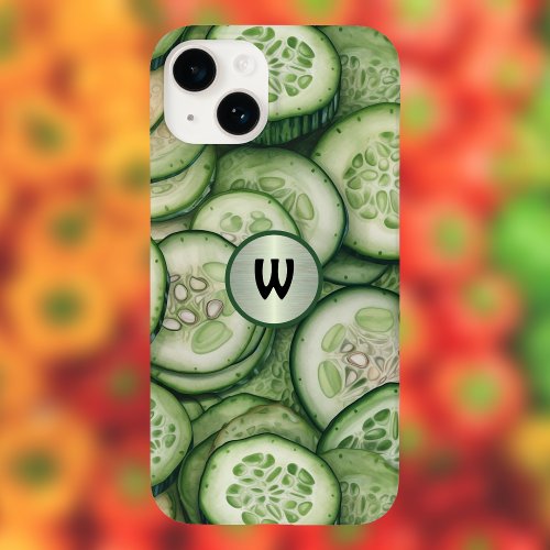 Cool as Cucumbers Green Veggie Monogram Case_Mate iPhone 14 Case